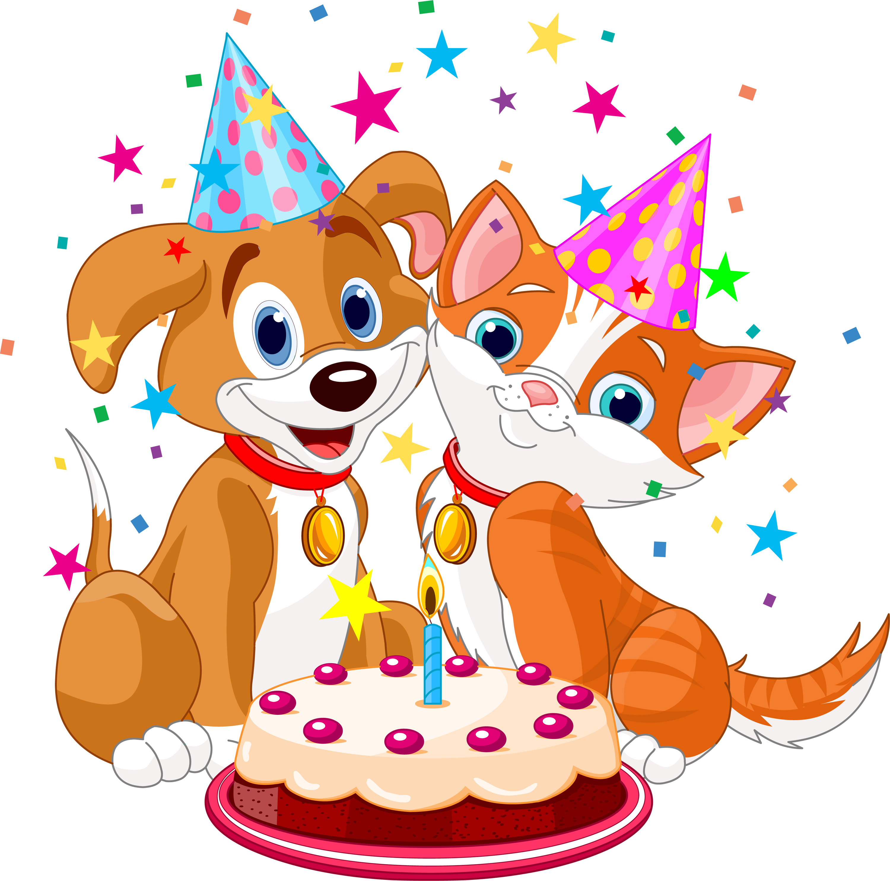 The cat and dog celebrate birthday. Vector illustration